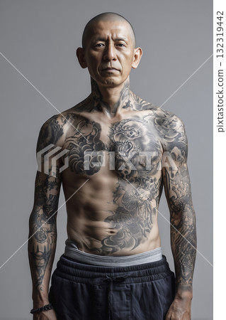Anti-social man with Japanese tattoos Anti-social man with Japanese tattoos 132319442