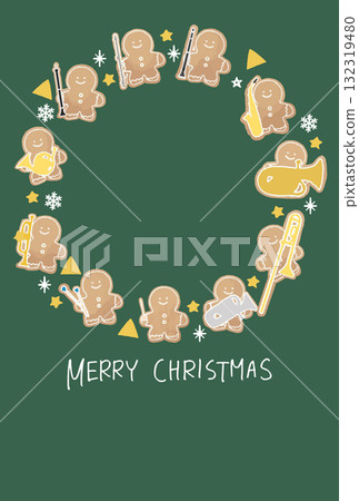 薑餅人手持樂器，排成花環狀，上面寫著“聖誕快樂” 132319480