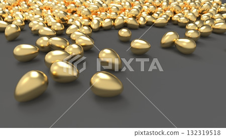 Golden Egg CG - A large number of golden eggs rolling around - Image of human resource outflow - PowerPoint title - Rendered CG - Background 132319518