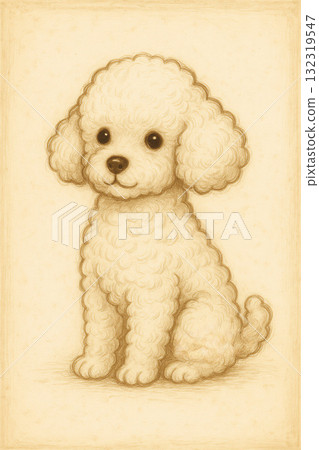 Retro-style poodle illustration | A soothing dog drawn with gentle lines 132319547