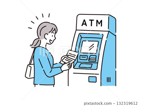 女人操作自動取款機 女人操作自動取款機 132319612