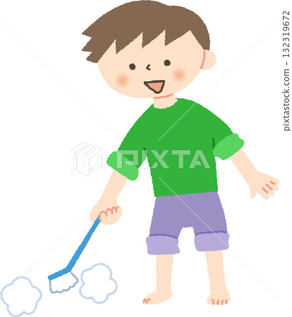 男孩用刷子打掃 132319672