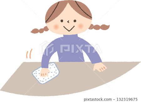 女孩擦桌子 132319675