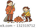 母親和女兒掃落葉 132319712