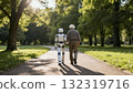 A robot smart elderly care scene in the park assisting the elderly in walking 132319716