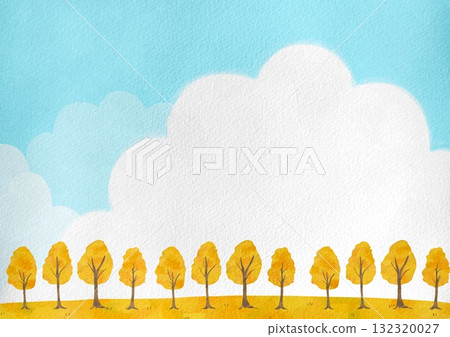 A landscape illustration of a refreshing blue sky and autumn leaves 132320027