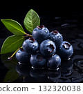 Fresh Blueberries with Dew Drops on Black Background, Healthy Eating Concept, Isolated Still Life 132320038