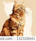 Elegant Feline Portrait A Majestic Cat with Striking Amber Eyes, Isolated on a Cream Backdrop 132320041