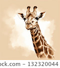 Majestic Giraffe Portrait Amidst the Savannah Landscape, a Sepia Toned Wildlife Wonder, Artistic 132320044