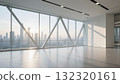 The interior space with glass curtain wall and steel structure offers a view of the city skyline 132320161