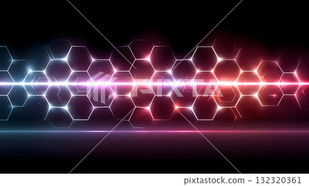 A vibrant abstract background featuring hexagonal shapes illuminated by a spectrum of colors. Perfect for tech-related designs, presentations, and modern digital projects. A vibrant abstract background featuring hexagonal shapes illuminated by a spectrum of colors. Perfect for tech-related designs, presentations, and modern digital projects. 132320361