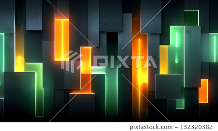 An abstract digital artwork featuring vibrant glowing blocks in various hues, creating a dynamic and modern background perfect for technology-themed projects. 132320382
