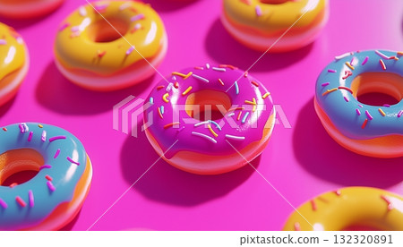 Colorful donuts topping cream sweet snack food for children Colorful donuts topping cream sweet snack food for children 132320891