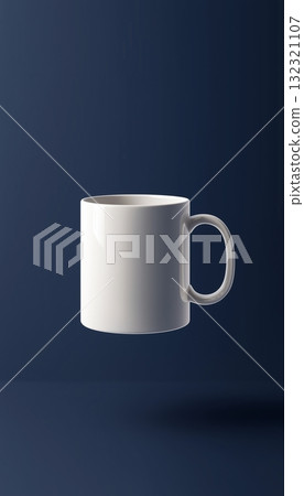 Blank empty white mug drink mockup with blue solid vertical background 132321107
