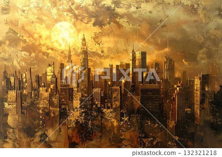 Nostalgic town relief made of brass 132321218