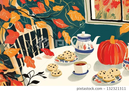 秋日窗邊悠閒的下午茶時光 132321311