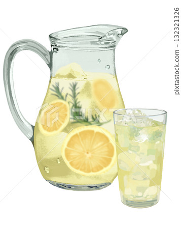 Lemonade (pitcher and glass) with rosemary Lemonade (pitcher and glass) with rosemary 132321326