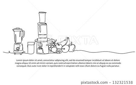 Set of blender and juicer one line. Electronic tools. Abstract minimal continuous line isolated on white background. Set of blender and juicer one line. Electronic tools. Abstract minimal continuous line isolated on white background. 132321538