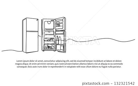 Set of refrigerator one line. Electronic tools. Abstract minimal continuous line isolated on white background. Set of refrigerator one line. Electronic tools. Abstract minimal continuous line isolated on white background. 132321542