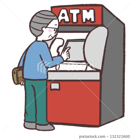 一位老人操作 ATM 機的插圖 132321600