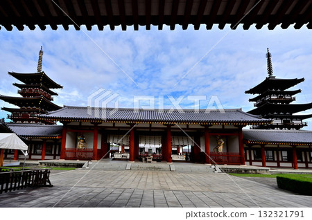 Yakushiji Temple: Central Gate and East and West Pagodas Yakushiji Temple: Central Gate and East and West Pagodas 132321791