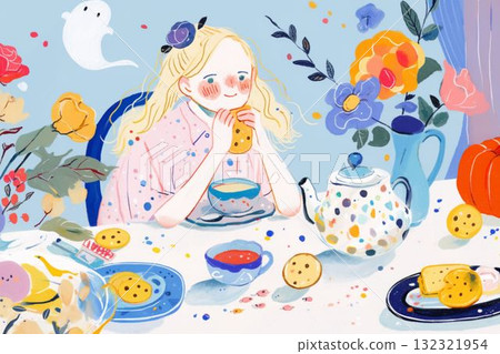Flower and Ghost Cookie Tea Time 132321954