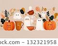 Pumpkin and ghost autumn tea set 132321958