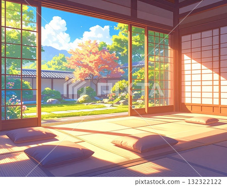 A tranquil Japanese space where you can open the shoji screens of the spacious tatami room and enjoy a panoramic view of the beautiful Japanese garden with autumn leaves and blue skies. 132322122