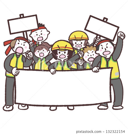 Illustration of a group holding banners and placards 132322154