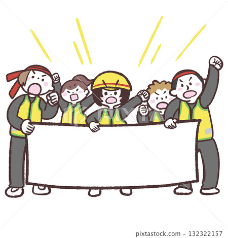 Illustration of shouting demonstrators 132322157