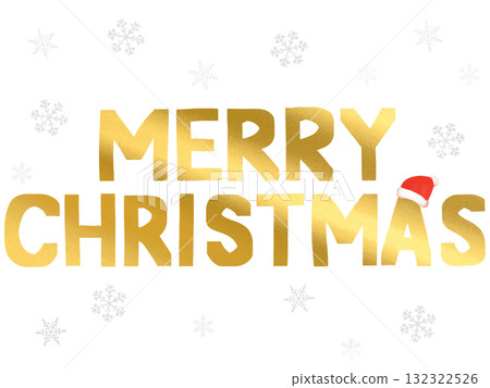 MERRY CHRISTMAS - Gold letters, Santa hat and snowflakes 132322526