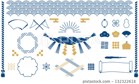 一組現代日本插畫。日式裝飾。 132322618