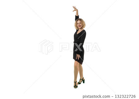 Model flaunts trendy outfit for Black Friday, isolated, PNG Model flaunts trendy outfit for Black Friday, isolated, PNG 132322726