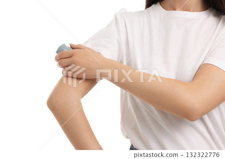 Woman using roll-on for skin care on her arm, isolated on white, PNG Woman using roll-on for skin care on her arm, isolated on white, PNG 132322776