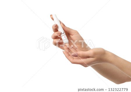 Person using a digital thermometer, isolated on white, PNG Person using a digital thermometer, isolated on white, PNG 132322779
