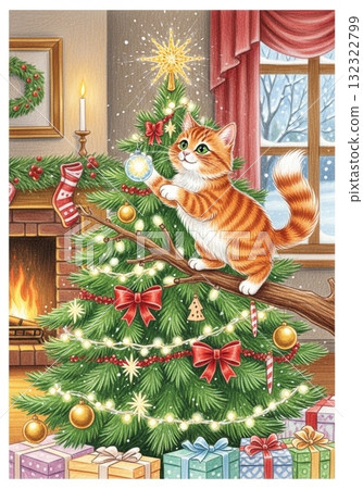 Christmas tree and cat 132322799