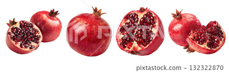 Set isolated fresh fruit, pomegranate in various style, on transparent background. Set isolated fresh fruit, pomegranate in various style, on transparent background. 132322870