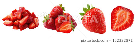 Set isolated fresh fruit, strawberry in various style, on transparent background. Set isolated fresh fruit, strawberry in various style, on transparent background. 132322871