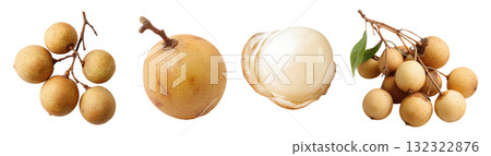 Set isolated fresh fruit, longan in various style, on transparent background. 132322876