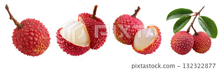 Set isolated fresh fruit, lychee in various style, on transparent background. 132322877