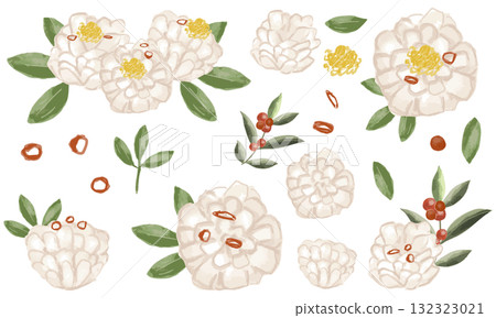 裝飾切菊花蘿蔔和日式裝飾套裝（水彩風格） 132323021