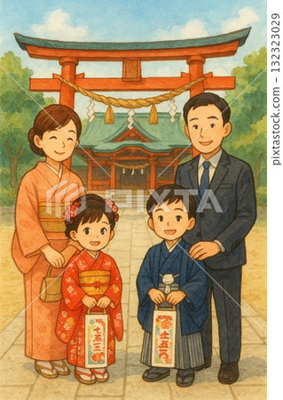 A family who came to the shrine at Shichigosan 132323029