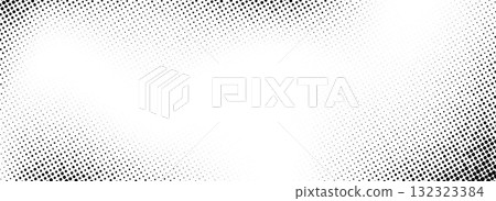 Halftone noise gradient texture. Fading grunge gradation pattern. Black retro dotted wallpaper. Rasterized pixelated comic background. Vector cartoon pop art backdrop overlay in manga, anime style 132323384