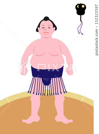 Vector illustration of a sumo wrestler wearing a mawashi standing in the sumo ring Vector illustration of a sumo wrestler wearing a mawashi standing in the sumo ring 132323597