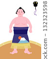 Vector illustration of a sumo wrestler wearing a mawashi standing in the sumo ring 132323598