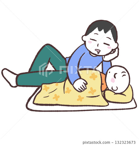 Illustration of a man putting a child to sleep Illustration of a man putting a child to sleep 132323673