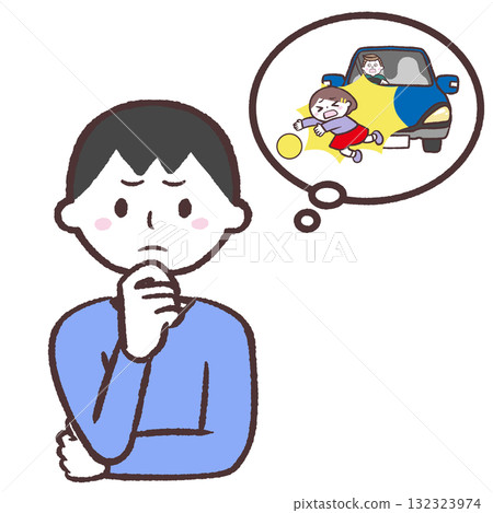 Illustration of a man worried about a child's accident 132323974