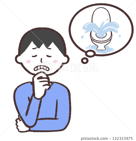 一名男子擔心馬桶漏水的插圖 一名男子擔心馬桶漏水的插圖 132323975