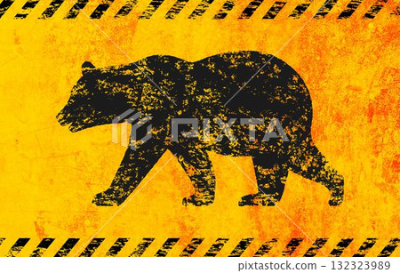 黃色和黑色背景插圖代表熊的危險、警告、警告等。 黃色和黑色背景插圖代表熊的危險、警告、警告等。 132323989