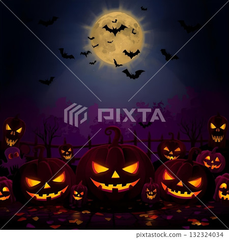 A black colorful background with lots of pumpkins, black bats and glitter A black colorful background with lots of pumpkins, black bats and glitter 132324034